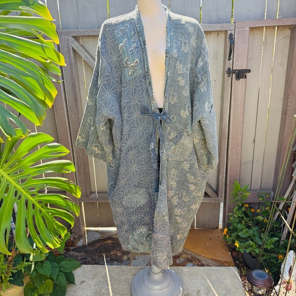 Magnolia Pearl Denim Blue Linen Good Fortune Kimono - Picture 1 of 16